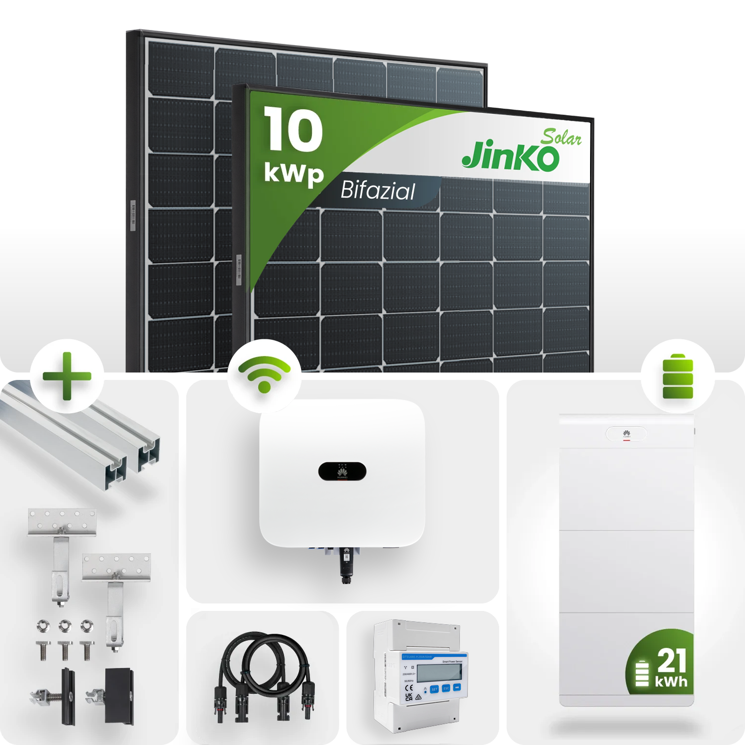 10 kWp PV-Anlage 24x Jinko 430Wp Bifazial Glas-Glas Black Frame mit 21kW Speicher inkl. DTSU