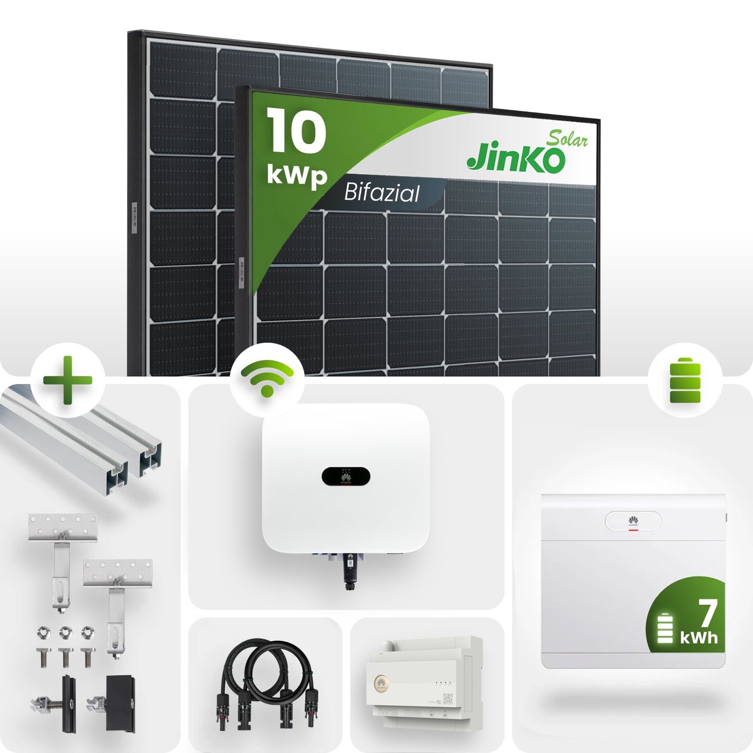 10 kWp PV-Anlage 24x Jinko 430Wp Bifazial Glas-Glas Black Frame mit 7kW Speicher inkl. EMMA