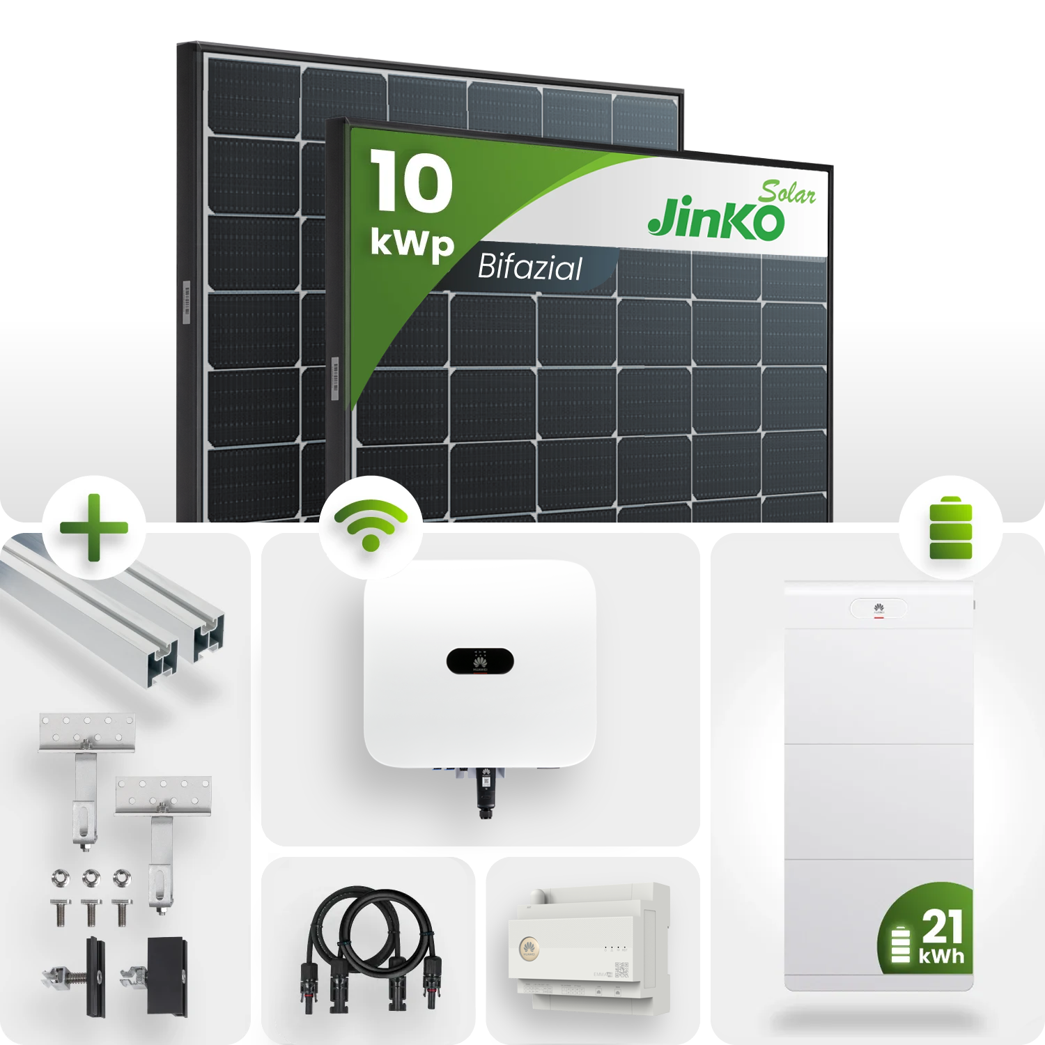 10 kWp PV-Anlage 24x Jinko 430Wp Bifazial Glas-Glas Black Frame mit 21kW Speicher inkl. EMMA