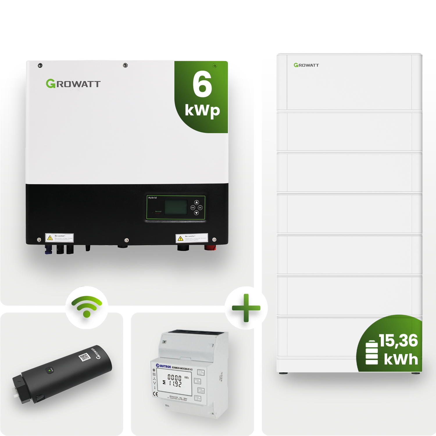 Growatt SPH Wechselrichter 6kW mit Speicher 15,36kWh inkl. Smart Meter