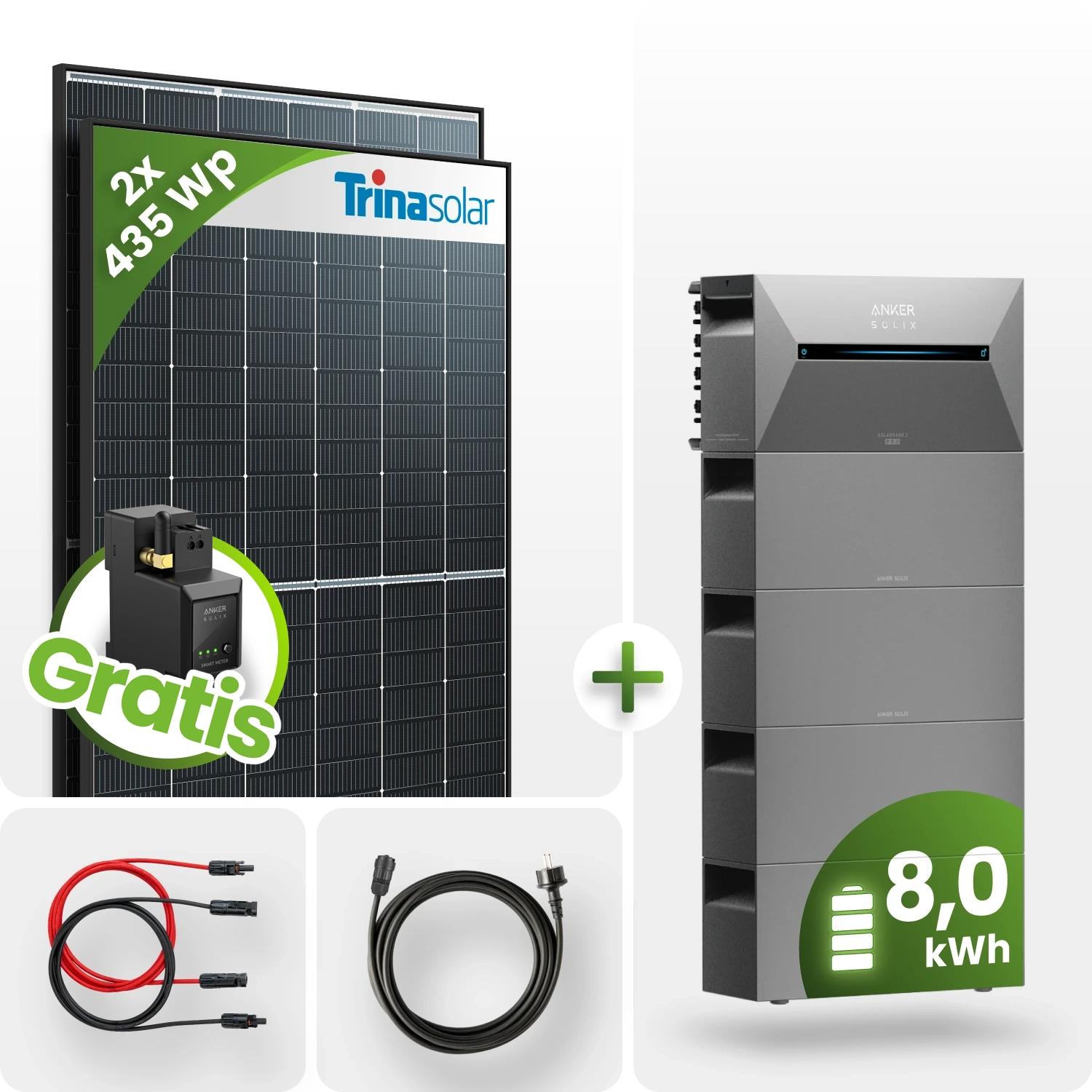 870Wp Balkonkraftwerk 8kWh Speicher Anker Solarbank 2 – 2x435Wp Trina Black Frame Monofazial