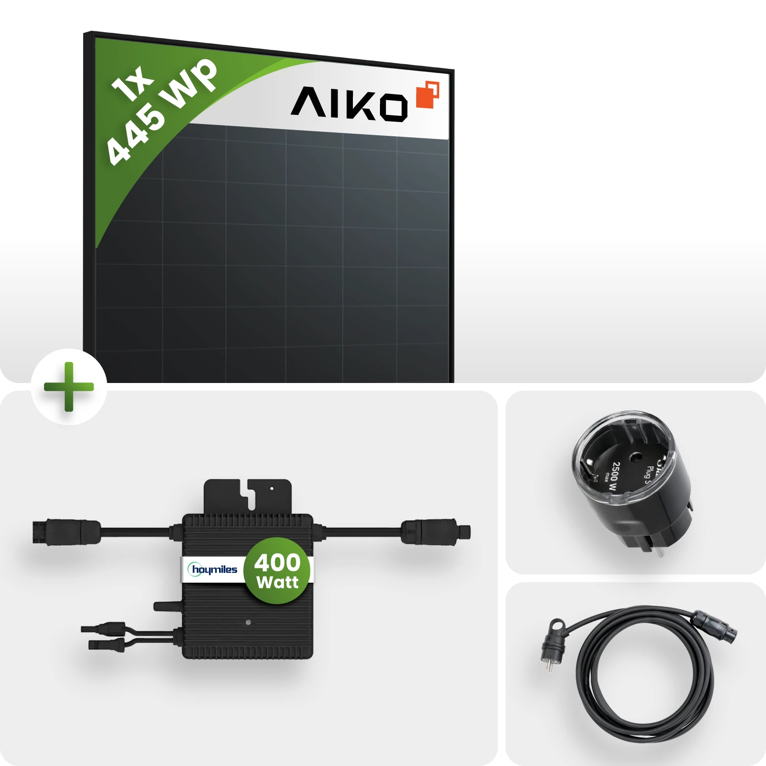 445W Balkonkraftwerk HM-400 1x Aiko 445Wp Fullblack N-Type ABC Shelly Smart Plug