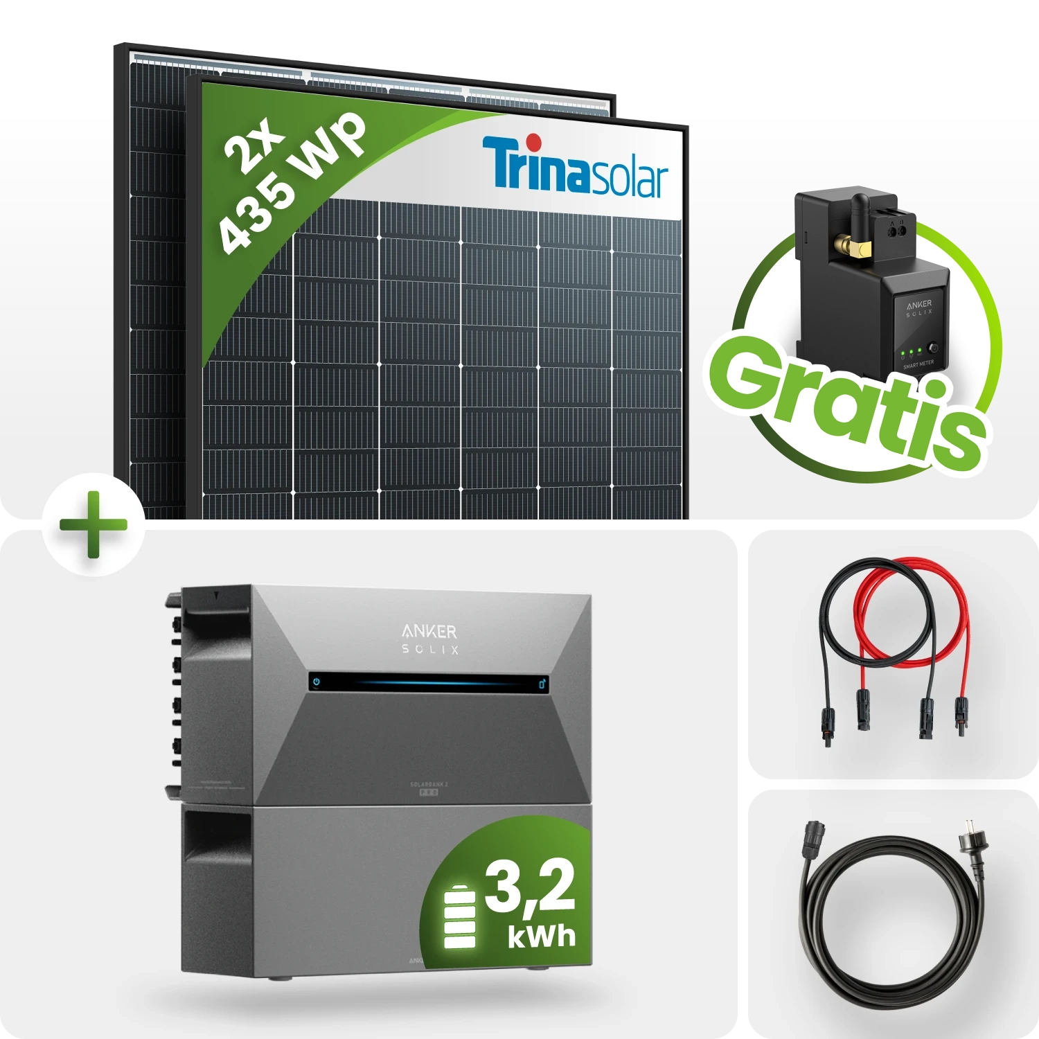 870Wp Balkonkraftwerk 3,2kWh Speicher Anker Solarbank 2 – 2x435Wp Trina Black Frame Bifazial